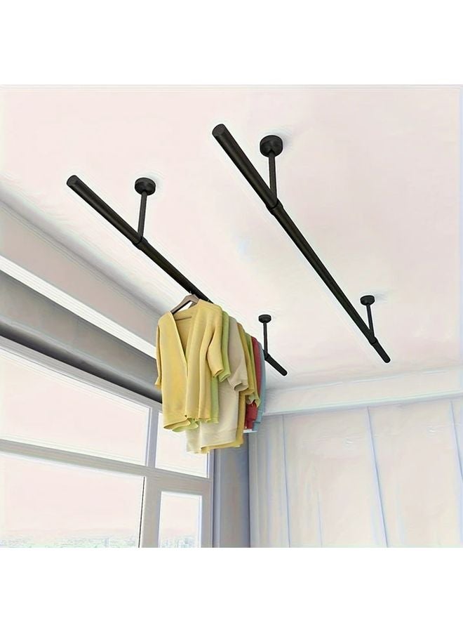 Rustic Black Metal Multi Purpose Clothes Rack 1495cm Removable Wall Mount Ceiling Hanging - Image 2